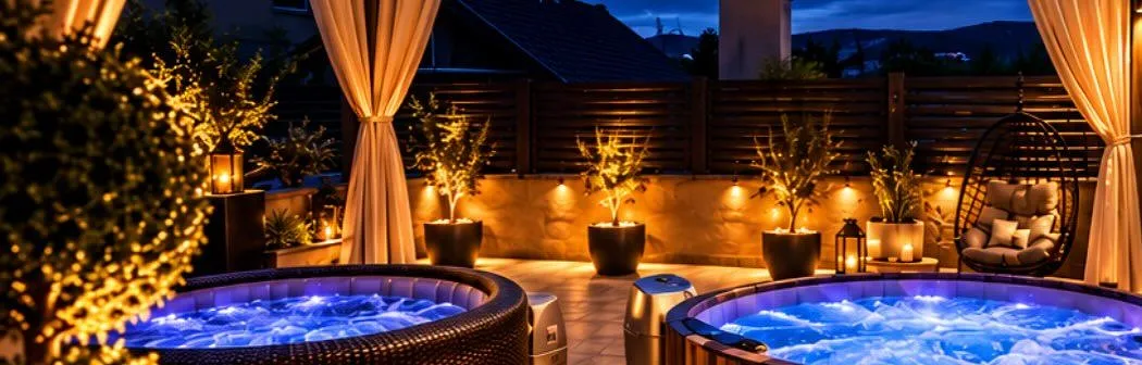 Dva jacuzzija na terasi Mimoze noću